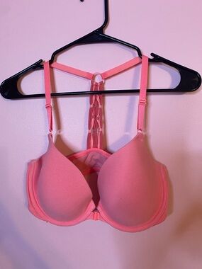 Victoria's Secret Coral Pink Push-Up Bra with Macramé T-Back